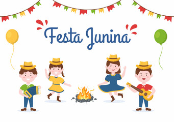 Festa Junina or Sao Joao Celebration Cartoon Illustration Made Very Lively by Singing, Dancing Samba and Playing Traditional Games Come From Brazil