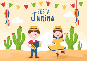 Festa Junina or Sao Joao Celebration Cartoon Illustration Made Very Lively by Singing, Dancing Samba and Playing Traditional Games Come From Brazil