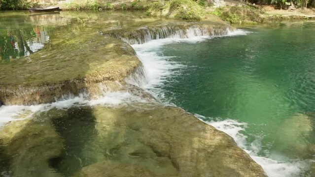 small waterfalls of crystal water in san luis potosi