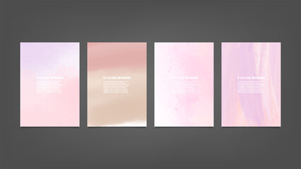 Set of pink vector watercolor backgrounds for poster, brochure or flyer, Bundle of watercolor posters, flyers or cards. Banner template.