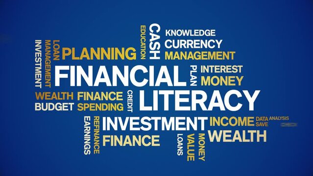 4k Financial Literacy Animated Tag Word Cloud;Text Design Animation typography seamless loop.