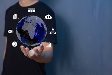 Businessman do online transactions with internet technology, concept of global data connection by internet technology, big data, searching for information, online marketing.