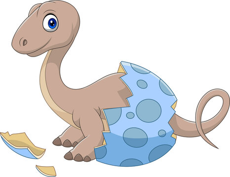 Cartoon baby dinosaur hatching from egg