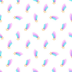 Watercolor unicorns pattern with rainbows and clouds. Cute watercolor texture. Baby unicorn seamless pattern