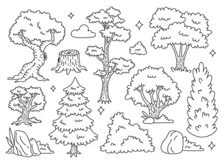 Set of forest tree doodle vector illustration