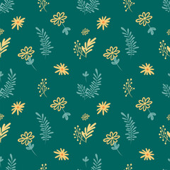 Watercolor Colorful seamless floral pattern  leaves and berries. Print, textile or wallpapers with design abstract elements 