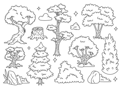 Set of forest tree doodle vector illustration