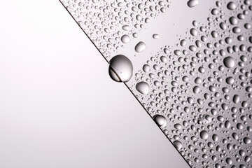 Drops of water on a transparent gray background. - obrazy, fototapety, plakaty
