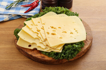 Sliced maasdam cheese for breakfast