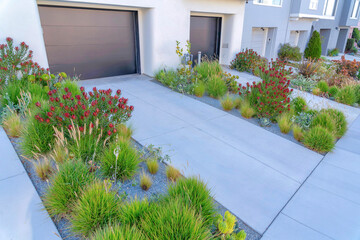 Garage exterior of neighborhood townhouses at San Francisco, California