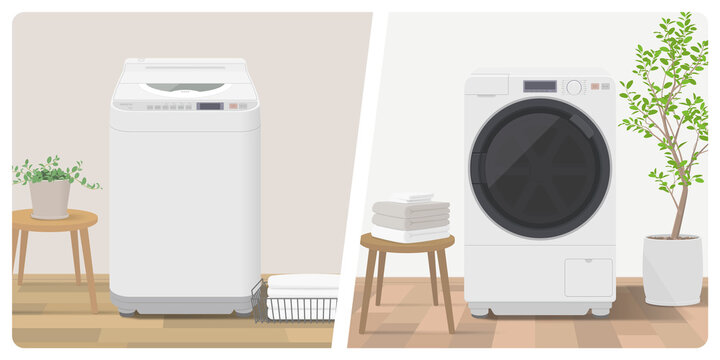 ドラム式洗濯機と縦型洗濯機のイラスト
