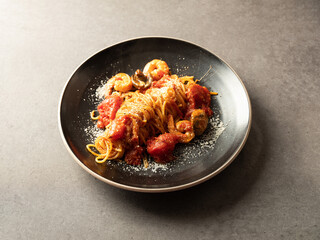 Tomato Shrimp Pasta on a Plate