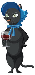 A black cat standing on two legs and sipping wine