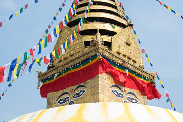 Kathmandu, Nepal- April 20,2022 : Buddhist Swayambhunath Temple (monkey temple) UNESCO World Heritage Site.