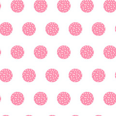 Seamless geometric pattern with pink circles on a white background