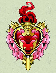 heart neo traditional tattoo
