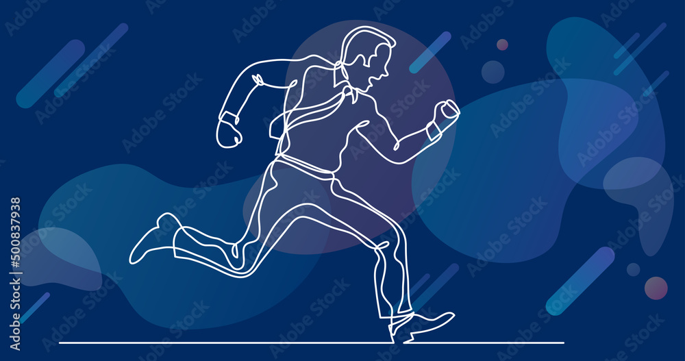 Wall mural continuous line drawing of business situation - businessman running fast