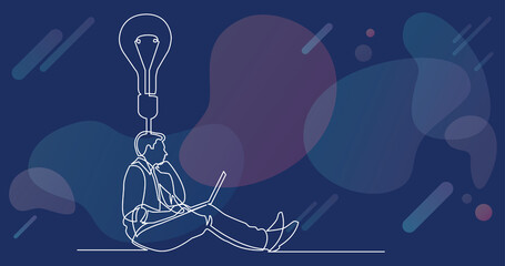 continuous line drawing of businessman sitting-thinking about idea