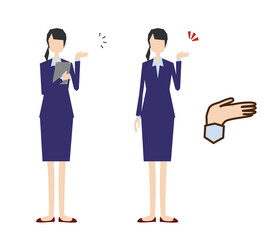 案内のジェスチャーをする会社員