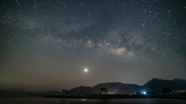 4k timelapse of Milky way. Astro photography and Nightscape photography at Mandan lake, Rajpipla, Gujarat