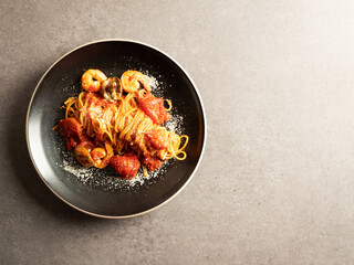 Tomato Shrimp Pasta on a Plate