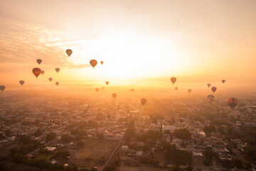 panoramic view from a hot air balloon in the morning golden hour in Mexico