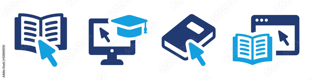 Poster E-learning icon vector. Online study icon set isolated on white background.