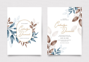 Fototapeta na wymiar Wedding invitation card with beautiful leaves decoration