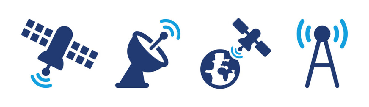 Wireless satellite technology icon set. Containing satellite dish, space orbital and telecommunication. Vector illustration