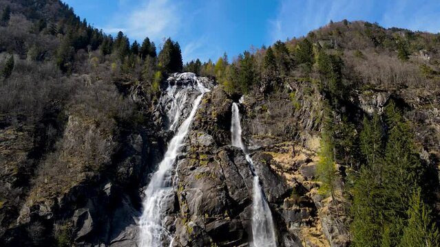 Aerial Drone - Nardis Waterfalls Wonder of Nature - Dolomites Italy.