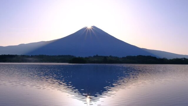 Double diamond Mount fuji from Lake Tanuki in Fujinomiya City 04/25/2022