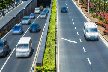 high angle view of city traffic. shanghai. china.