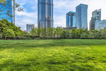 The grass and the city in Shanghai, China