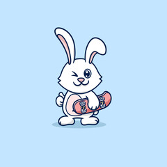 CUTE RABBIT HOLDING THE SKATEBOARD CARTOON