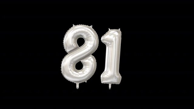 Anniversary Celebration Helium Balloon with Number 81. Loop Animation with Alpha Channel Prores 4444.