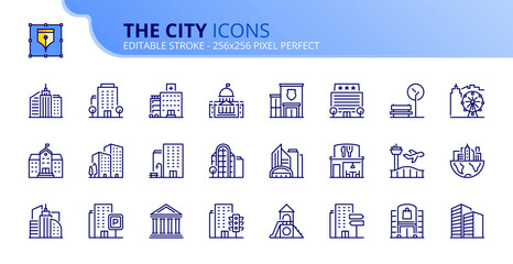 Simple set of outline icons about the city - obrazy, fototapety, plakaty