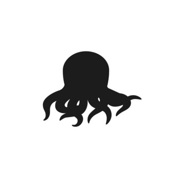 Funny octopus black silhouette or outline shape, vector illustration isolated.