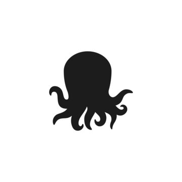 Little sea octopus animal black outline silhouette vector illustration isolated.
