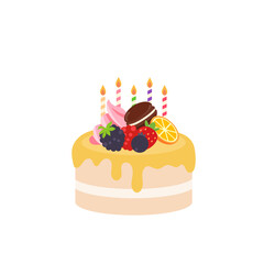 Happy birthday party birthday cake box fruit cake Celebration Party birthday candles set isolated flat vector graphic design illustration And icon elements
