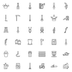Gardening equipment line icons set