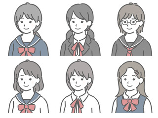 女子学生の斜め向き上半身セット