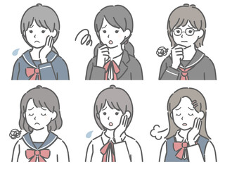 困る女子学生の斜め向き上半身セット