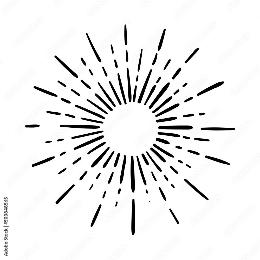 Wall mural sunburst, explosion effects, vintage doodle isolated on white background