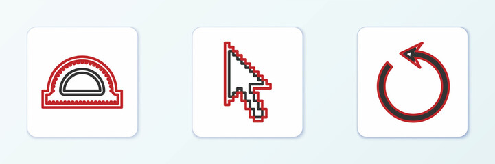 Set line Refresh, Protractor grid and Pixel arrow cursor icon. Vector