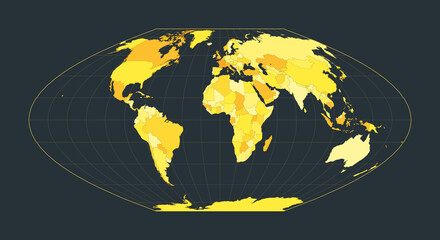 World Map. McBryde-Thomas flat-polar parabolic pseudocylindrical equal-area projection. Futuristic world illustration for your infographic. Bright yellow country colors.