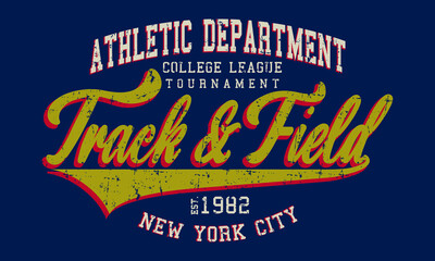 Athletic department track and field graphic t-shirt design, print, vector illustration.