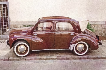 Selbstklebende Fototapeten aquarelle de voiture vintage, 4cv © Dominique VERNIER