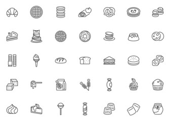 Bakery shop line icons set