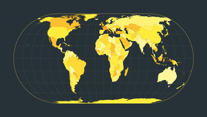 World Map. Herbert Hufnage's pseudocylindrical equal-area projection. Futuristic world illustration for your infographic. Bright yellow country colors. Beautiful vector illustration.