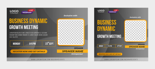 Business dynamic growth live webinar banner invitation and social media post template. Business webinar invitation design